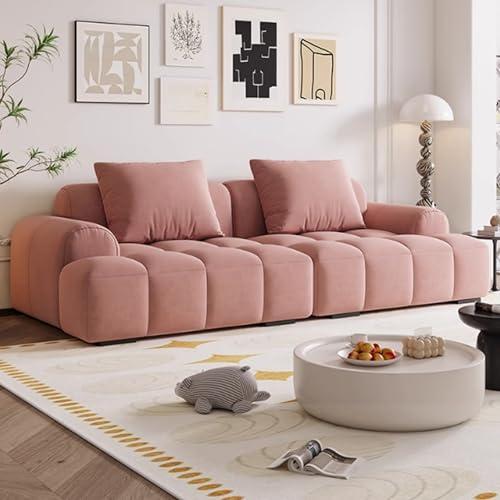 KIBONCY Kleine Couch für das Schlafzimmer, Mid-Century Modern Couch, Bequeme Couch mit Federkissen Pink-1.2m von KIBONCY
