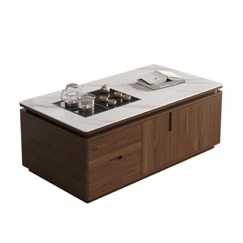 KIBONCY Luxuriöser Smarter Couchtisch – Massivholz- und gesinterter-Stein-Kung-Fu-Tee-Tisch mit elektrischem Lift – 2 Modi, automatische Wasserbefüllung, für Wohnzimmer 120 * 70 * 50CM von KIBONCY