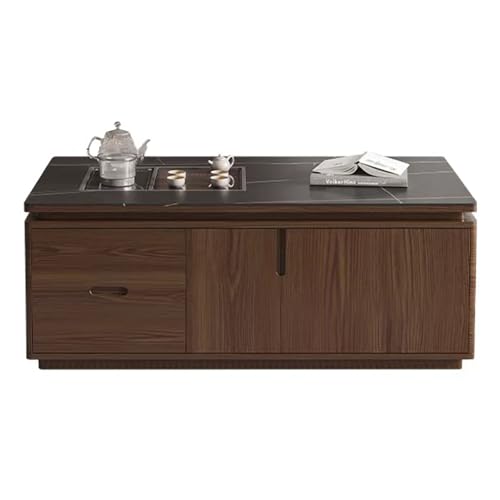 KIBONCY Luxuriöser Smarter Couchtisch – Massivholz- und gesinterter-Stein-Kung-Fu-Tee-Tisch mit elektrischem Lift – 2 Modi, automatische Wasserbefüllung, für Wohnzimmer 140 * 80 * 50CM von KIBONCY
