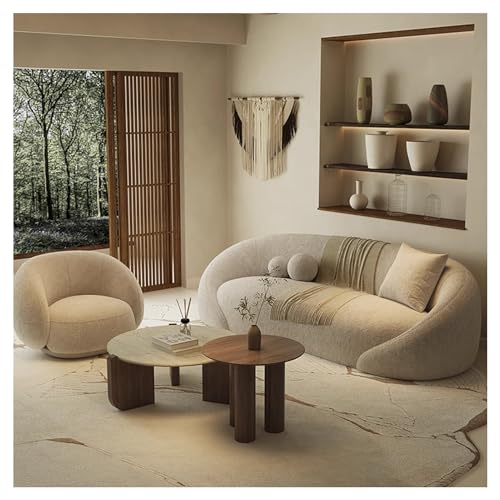KIBONCY Moderne Mehrsitz-Tisch- und Stuhlsätze, Mid-Century-geschwungenes Sofa, Warme Wohnzimmermöbelsets, Polstercouch mit Holzrahmen 2.1mC von KIBONCY