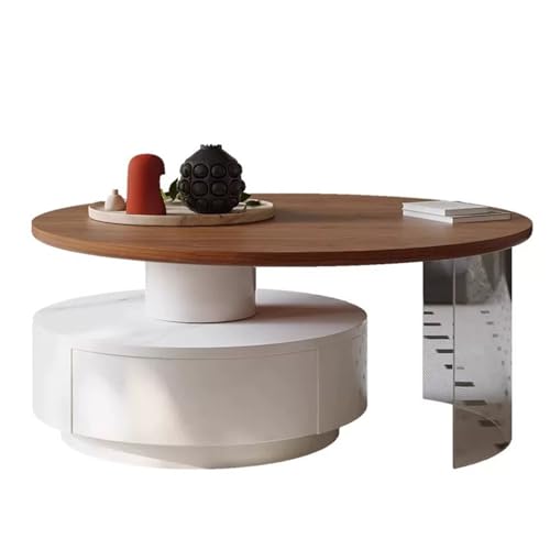 KIBONCY Runder Walnuss-Couchtisch, Walnussoberseite mit Massivholzschublade, für Wohnzimmer Schlafzimmer 90 * 39CM von KIBONCY