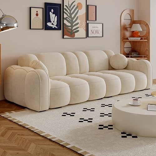 KIBONCY Sofa mit verdickten Kissen, getuftete Baumwollcouch mit Holzbeinen, kompakter Liegesitz für Wohnzimmer, Küche White-2.6m von KIBONCY