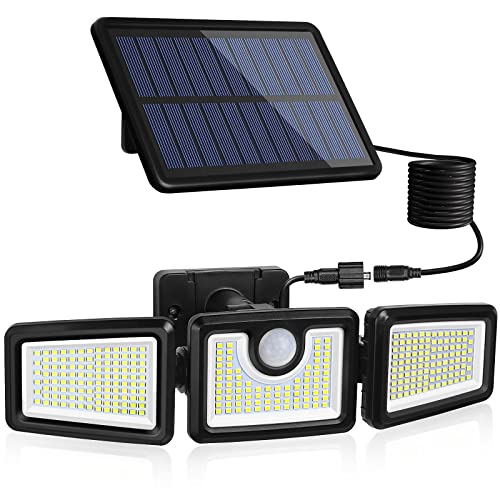 KIBTOY Solarlampen für Außen, 312 LED Solarleuchten für Außen mit Bewegungsmelder, Solarlampe Außen IP65 Wasserdichte, 120°Beleuchtungswinkel, Solar Wandleuchte für Garten mit 5M Kabel (312LED) von KIBTOY