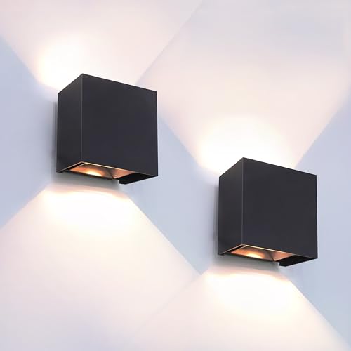 KICAAO Wandleuchte LED Innen 2er Set, 10x10x5cm Up an Down Wandlampe, Einstellbar Abstrahlwinkel Aussenbeleuchtung Warmweiß 6W 3000K Wandleuchte Aluminium Wandleuchte Innen/Aussen von KICAAO