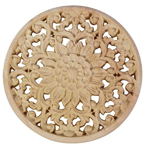 Geschnitzte Blumenschnitzerei, runde Holzapplikationen für Möbel, Schrank, unlackierte Holzleisten, Aufkleber, dekorative Figur von KICHI