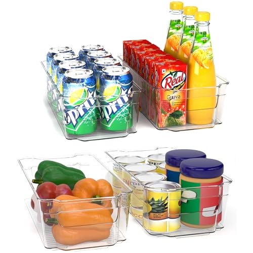 KICHLY Hochwertiger Küchenorganisator für die Speisekammer - 4er Set mit mittlerem Stauraum für Kühlschrank, Schränke, Regale, Spülen, Kosmetik, Bürobedarf, Werkzeug - BPA frei von KICHLY