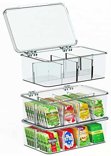 KICHLY Teebeutel Organizer 3er Pack - stapelbar Teebeutel Lagerung Veranstalter mit klaren Deckel Teebeutel Halter für Arbeitsplatten, Küchenschränke, Vorratskammern, Süßungsmittel, Kunststoff (Klar) von KICHLY