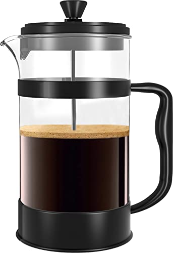 KICHLY French Press Kaffeemaschine- Tragbare Cafetière mit Dreifachfilter- Hitzebeständiges Glas mit Edelstahlgehäuse- Große Karaffe- 1000ml / 1 litre / 34Oz - Schwarz von KICHLY