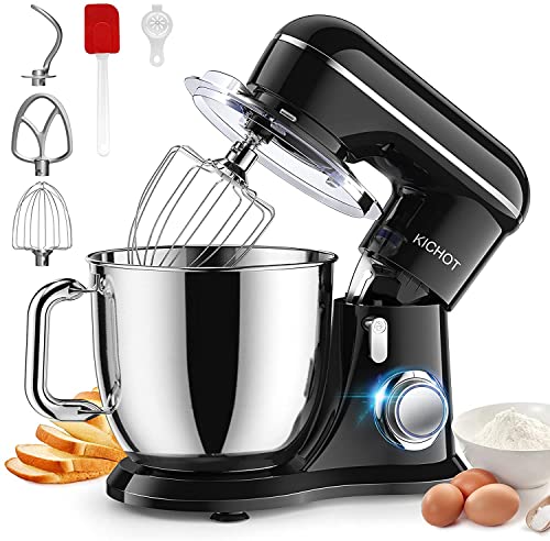 KICHOT Küchenmaschine Knetmaschine, 10-Gang Küchenmaschine, 4,5L Kuchenmixer, Rührmaschine mit Schneebesen, Knethaken, FlachrüHrer, Spritzschutz, Geeignet zum Backen, Kuchen, Kekse, Kneten von KICHOT