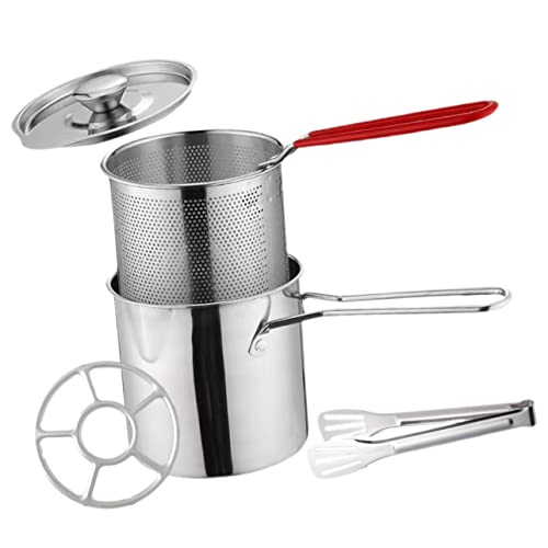 KICHOUSE 1 Set Fritteuse Aus Edelstahl Fritteuse Mit Deckel Fritteusentopf Frittiertopf Mit Korbsieb Wie Bratpfanne Mit Deckel Frittiersieb Frittierkorb Für Topf Antihaftbeschichtet von KICHOUSE