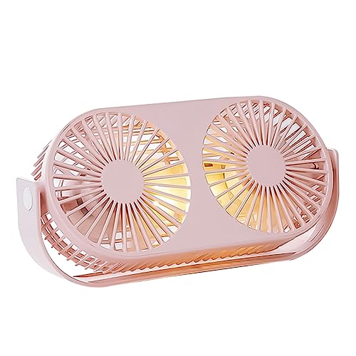 KICHOUSE 1 Stück Tragbarer Mini Tischventilator mit LED Nachtlicht USB Aufladbarer Doppelköpfiger für Zuhause und Büro Akku von KICHOUSE