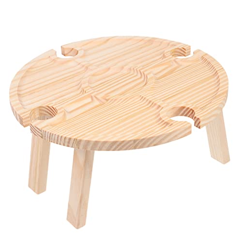 KICHOUSE 1 Stück tragbarer picknicktisch im Freien Falten Essen runden Tisch zum Servieren von Speisen praktischer Snacktisch Tisch tablett Serviertisch Snack-Aufbewahrungstisch Holz von KICHOUSE