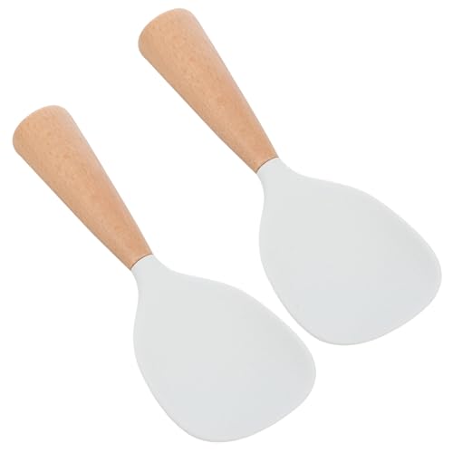 KICHOUSE 2 Stück Silikon Reislöffel mit Ergonomischem Holzgriff Hitzebeständig Selbststehend und Antihaftbeschichtet Leichter Küchenlöffel für Reis Sushi Salate und Reiskocher Geeignet von KICHOUSE