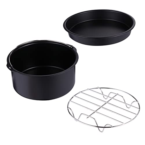 KICHOUSE 3 Stück Teiliges Set Zubehör für Heißluftfritteuse Kuchenkorb und Dampfgestell für Backen Frittieren und Dämpfen Spülmaschinenfest Langlebig und Wiederverwendbar von KICHOUSE