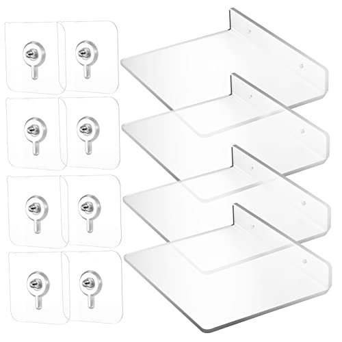KICHOUSE 4 Stück Acryl Wandregal Selbstklebende Floating Shelves für Badezimmer Küche Schlafzimmer und Wohnzimmer Form Transparentes Design für Moderne Wohnräume von KICHOUSE