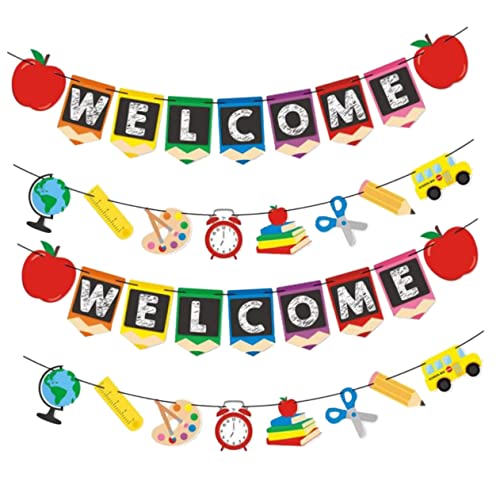 KICHOUSE 4 Stück Teiliges Welcome Back Banner Farbenfrohes Back To School Langlebiges Klassenzimmer Banner für Schulanfang Party Einfache Anbringung an Wand Fenster Tür von KICHOUSE