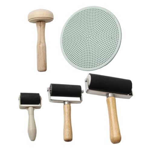 KICHOUSE 5stücke Holzwalze Für Blockdruck Mit Gummiwalze Kunststoff-blockdruckwalze Und Holz-pilzwalzen Für DIY-kunsthandwerk Druckwerkzeug-Set Für Heimwerker von KICHOUSE