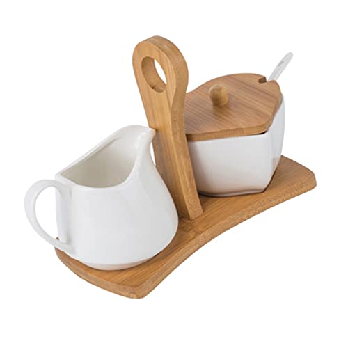 KICHOUSE Kaffeesahne Ausgießer Kaffeesahne Sirup Server Keramik Zuckerdose Keramik Sauce Tassen Kaffee Sahnekännchen Krug Hochzeitsgeschenk Keramik Zuckerbehälter Soße Weiße Milch Holz Lebensmittel von KICHOUSE