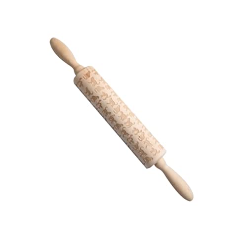 KICHOUSE Nudelholz aus Holz mit Katzenmuster Präge Teigroller mit Rutschfestem Griff für Kekse Gebäck Pizza und Fondant Langlebig und Einfach zu Verwenden von KICHOUSE