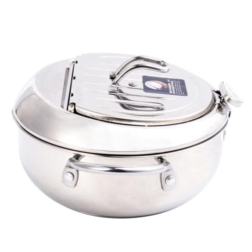 KICHOUSE Temperaturgesteuerte Fritteuse Rostfrei Frittiertopf Topf Mit Korb Sieb Induktion Braten Kochtopf Fritteuse Friteuse Frittierpfanne Mit Tiefem Fett Bratpfanne Mini Silber von KICHOUSE