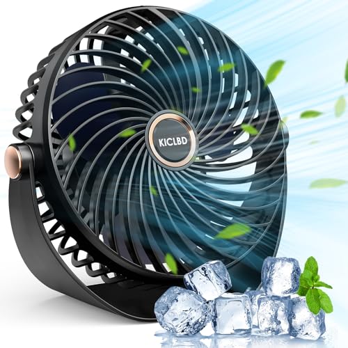 KICLBD USB Ventilator Tischventilator, Mini Ventilator Handventilator Tragbare Persönlicher Ventilator mit 3000mAh Wiederaufladbare Batterie, Klein Desk Fan mit 5 Geschwindigkeiten (Schwarz) von KICLBD