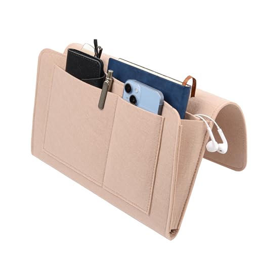 KICPUK Bett Tasche,Filz Nachttisch Lagerung Tasche,Sofa hängende Lagerung,Rutschfeste Lagerung Tasche,Sofa Lagerung Tasche für Bücher,Brillen,Zeitschriften,Tablet,Handy,Fernbedienungen (Khaki) von KICPUK