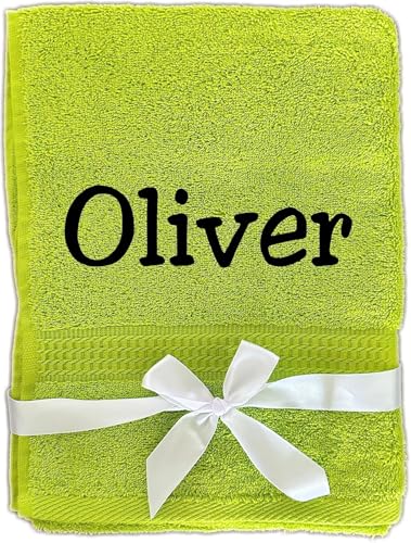 KIDDI-MEDIA Handtuch/Duschtuch mit personalisierter Bestickung wie z.B. Name/Verschiedene Größen und Farben | 500 g/m² | 100% Baumwolle Frottier (Apfelgrün, 70 x 140 cm) von KIDDI-MEDIA