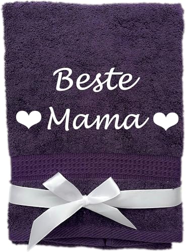 KIDDI-MEDIA Handtuch/Duschtuch mit personalisierter Bestickung wie z.B. Name/Verschiedene Größen und Farben | 500 g/m² | 100% Baumwolle Frottier (Aubergine, 70 x 140 cm) von KIDDI-MEDIA