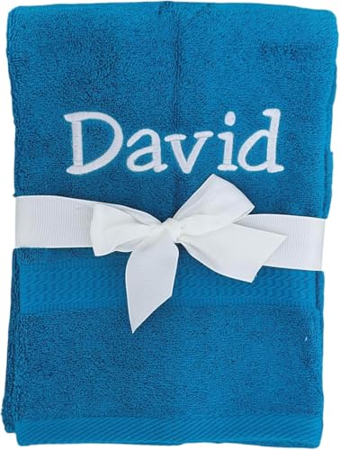 KIDDI-MEDIA Handtuch/Duschtuch mit personalisierter Bestickung wie z.B. Name/Verschiedene Größen und Farben | 500 g/m² | 100% Baumwolle Frottier (Petrol, 70 x 140 cm) von KIDDI-MEDIA