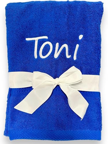 KIDDI-MEDIA Handtuch/Duschtuch mit personalisierter Bestickung wie z.B. Name/Verschiedene Größen und Farben | 500 g/m² | 100% Baumwolle Frottier (Royalblau, 70 x 140 cm) von KIDDI-MEDIA