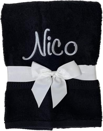 KIDDI-MEDIA Handtuch/Duschtuch mit personalisierter Bestickung wie z.B. Name/Verschiedene Größen und Farben | 500 g/m² | 100% Baumwolle Frottier (Schwarz, 70 x 140 cm) von KIDDI-MEDIA