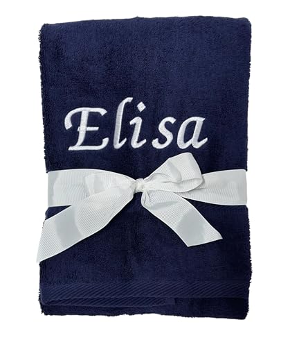KIDDI-MEDIA Handtuch mit personalisierter Bestickung wie z.B. Name/Verschiedene Größen und Farben | 500 g/m² | 100% Baumwolle Frottier (50 x 100 cm, Navy) von KIDDI-MEDIA