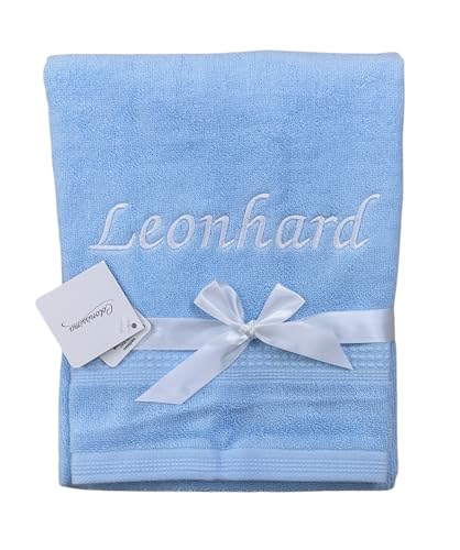 KIDDI-MEDIA Handtuch mit personalisierter Bestickung wie z.B. Name/Verschiedene Größen und Farben | 500 g/m² | 100% Baumwolle Frottier (Hellblau, 50 x 100 cm) von KIDDI-MEDIA
