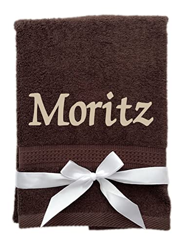 KIDDI-MEDIA Handtuch mit personalisierter Bestickung wie z.B. Name / 100x50cm – in Premium Qualität | 500 g/m² | 100% Baumwolle Frottier (50 x 100 cm, Kaffeebraun) von KIDDI-MEDIA