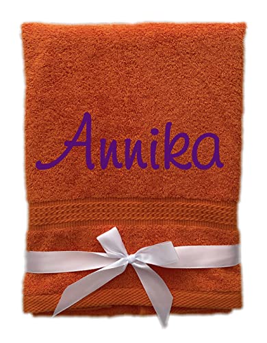 KIDDI-MEDIA Handtuch mit personalisierter Bestickung wie z.B. Name / 100x50cm – in Premium Qualität | 500 g/m² | 100% Baumwolle Frottier (50 x 100 cm, Orange) von KIDDI-MEDIA