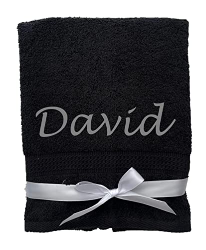KIDDI-MEDIA Handtuch mit personalisierter Bestickung wie z.B. Name / 100x50cm – in Premium Qualität | 500 g/m² | 100% Baumwolle Frottier (50 x 100 cm, Schwarz) von KIDDI-MEDIA