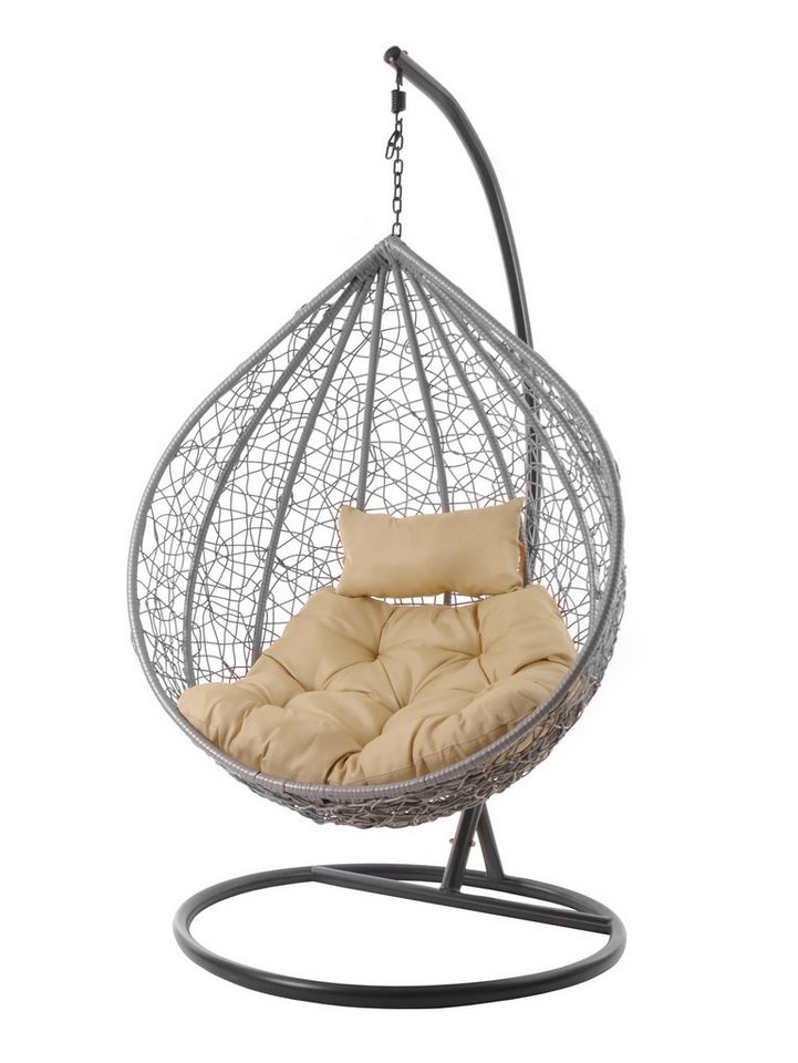 KIDEO Hängesessel Hängesessel MANACOR hellgrau, Hängesessel mit Gestell und Kissen, Swing Chair in hellgrau, lightgrey, XXL Schwebesessel, Chesterstepp von KIDEO