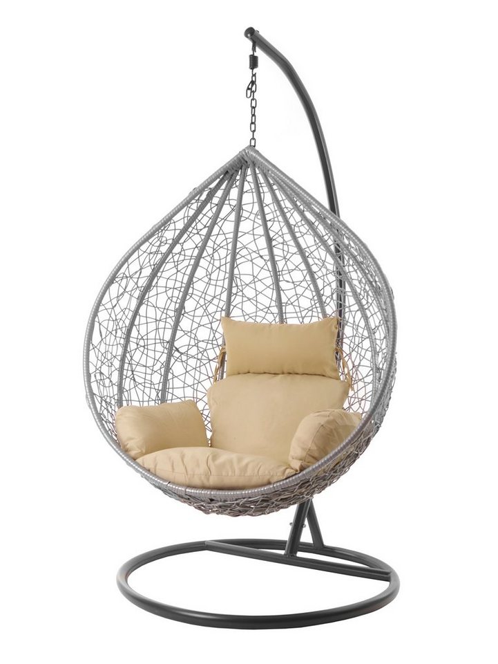 KIDEO Hängesessel Hängesessel MANACOR hellgrau, Schwebesessel mit Gestell und Kissen, lightgrey, moderner Hängesitz, Loungesessel in hellgrau, Nest-Kissen von KIDEO