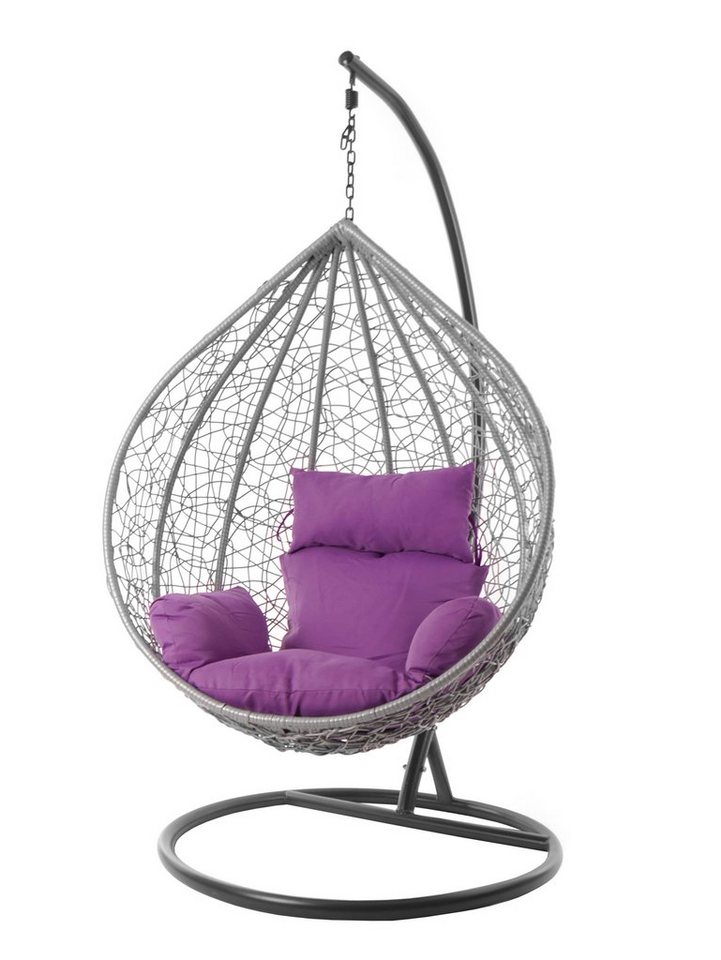 KIDEO Hängesessel Hängesessel MANACOR hellgrau, Schwebesessel mit Gestell und Kissen, lightgrey, moderner Hängesitz, Loungesessel in hellgrau, Nest-Kissen von KIDEO