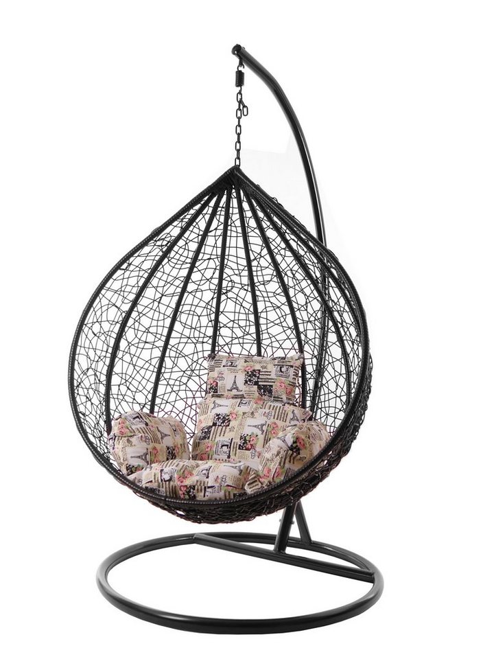 KIDEO Hängesessel Hängesessel MANACOR schwarz, XXL Swing Chair, Hängesessel mit Gestell und Kissen, Nest-Kissen von KIDEO