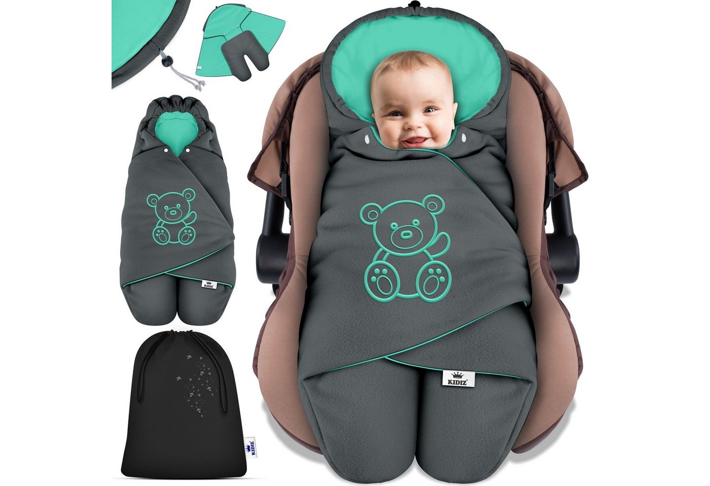 KIDIZ Deckenschlafsack, Baby Einschlagdecke Winter + Kapuze, Tasche Babyeinschlagdecke von KIDIZ