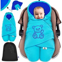 Baby Einschlagdecke Winter mit Kapuze +Tasche Babyeinschlagdecke Universal für Babyschale Autositz z.B. für Maxi-Cosi Römer für Buggy Babybett Türkis von KIDIZ