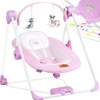 Babywippe Babyschaukel mit 5 Geschwindigkeitseinstellungen zusammenklappbarer Baby Wippe Schaukel Babyhochstuhl mit Spielbogen Spielzeugen Pink von KIDIZ