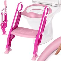 Kinder Toilettensitz Toilettentrainer mit Treppe und Griffe Faltbar Kindertoilette wc Sitz Töpfchentrainer Lerntöpfchen bequemem Kissen Pink - Pink von KIDIZ