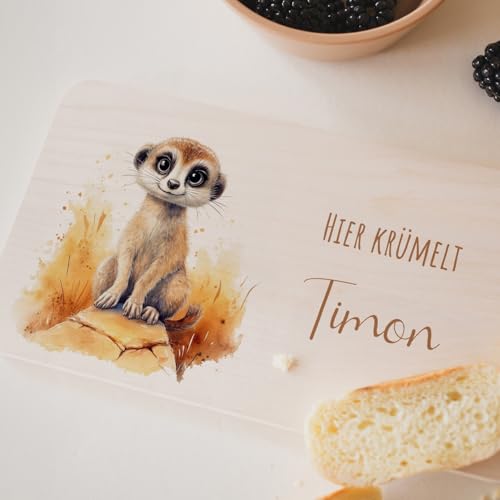 Frühstücksbrettchen personalisiert Erdmännchen, Holz brettchen Kinder, Frühstücksbrettchen mit Motiv, Babygeschenke, Geschenk 1. Geburtstag von KIDSLINO