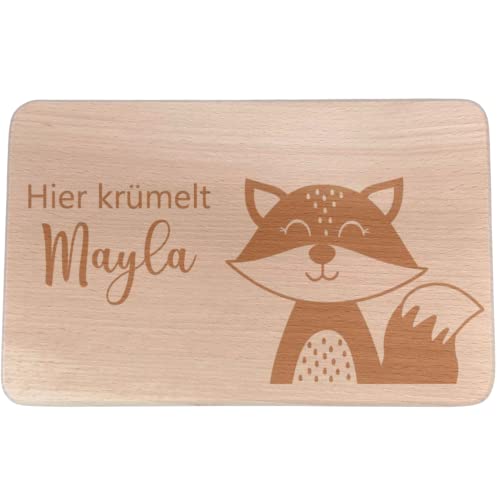 Personalisiertes Frühstücksbrettchen mit Namen I Holz Brettchen/Brotzeitbrettchen I Fuchs Motiv Graviert I Geschenk für Kinder von KIDSLINO