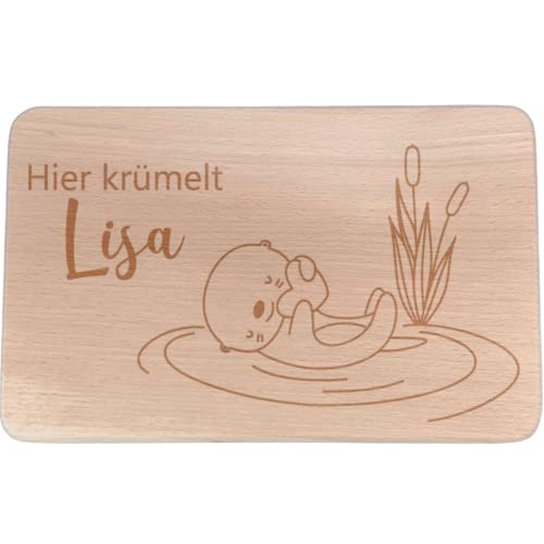 Personalisiertes Frühstücksbrettchen mit Namen I Holz Brettchen/Brotzeitbrettchen I Otter 1 Motiv Graviert I Geschenk für Kinder von KIDSLINO