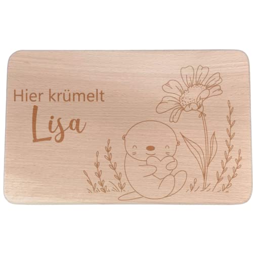 Personalisiertes Frühstücksbrettchen mit Namen I Holz Brettchen/Brotzeitbrettchen I Otter 2 Motiv Graviert I Geschenk für Kinder von KIDSLINO