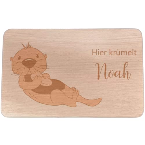 Personalisiertes Frühstücksbrettchen mit Namen I Holz Brettchen/Brotzeitbrettchen I Otter 3 Motiv Graviert I Geschenk für Kinder von KIDSLINO