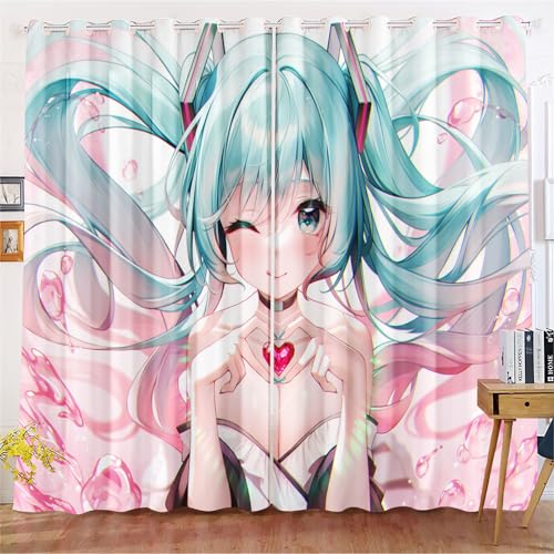 KIDSLOVE Anime Verdunkelungsvorhänge Anime Mädchen Blickdicht Vorhänge Cartoon Manga Japanisch Verdunkelungsvorhang Für Schlafzimmer Kinderzimmer (1,150x166cm(BxH)/ 75x166cmx2) von KIDSLOVE